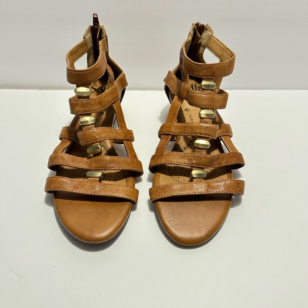 Sofft Womens Brown Leather Back Zip Wedge Strap Gladiator Sandal Size 8